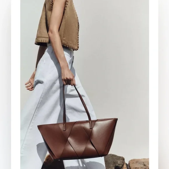 Zara Woven Brown Tote Bag - Picture 1 of 7